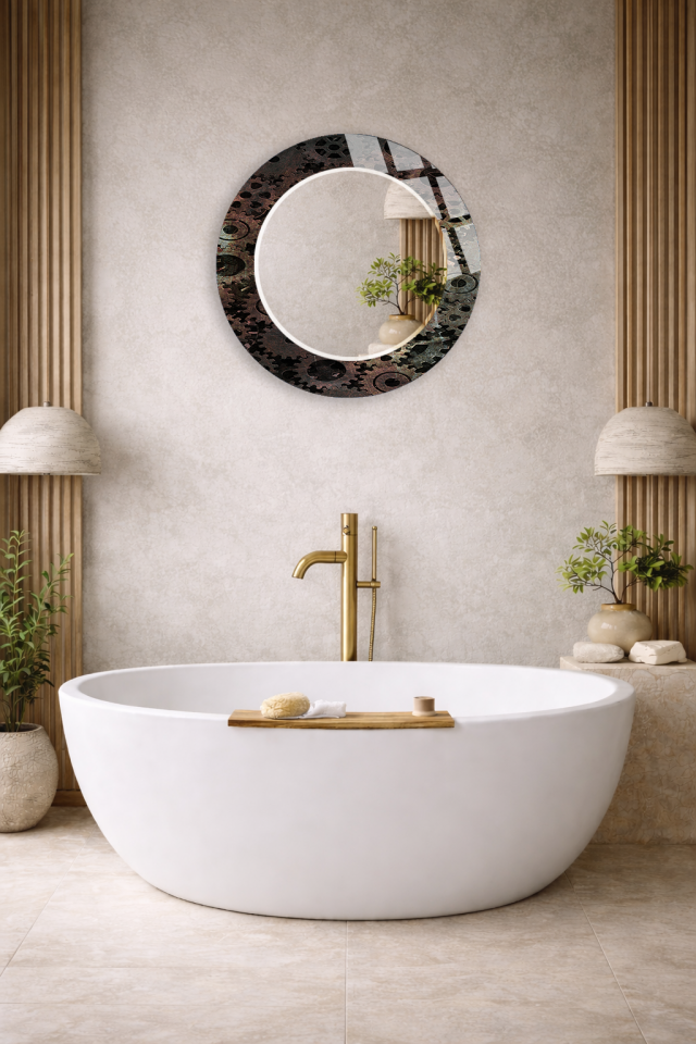 HEM TABLO HEM AYNA ENDÜSTRİYEL DİŞLİ MEKANİZMA TASARIM CAM DUVAR AYNASI EV DEKORU