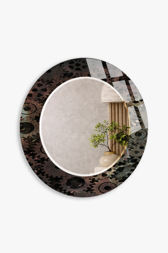 HEM TABLO HEM AYNA ENDÜSTRİYEL DİŞLİ MEKANİZMA TASARIM CAM DUVAR AYNASI EV DEKORU