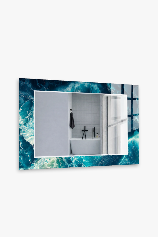 HEM TABLO HEM AYNA OKYANUS DALGA DERİNLİK EFEKT CAM DUVAR AYNASI EV DEKORU