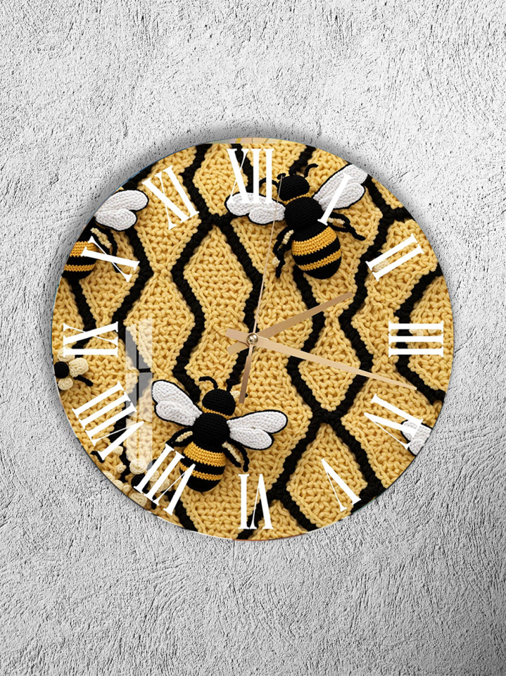 KIRILMAZ CAM DUVAR SAATİ, HEM TABLO HEM SAAT ARI FİGÜRLÜ BAL PETEĞİ DESEN EV OFİS HEDİYESİ