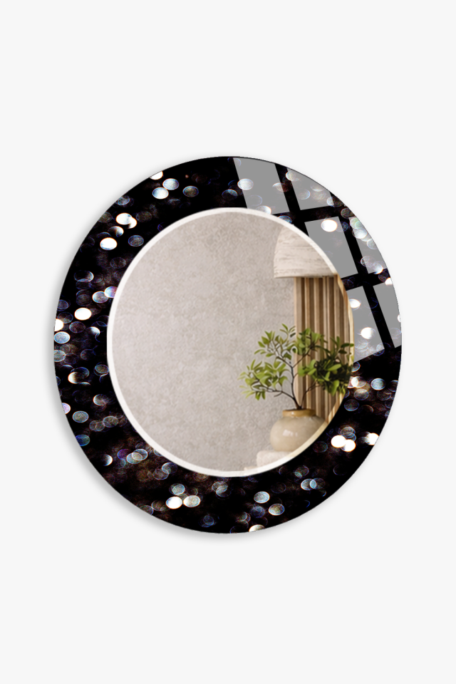 HEM TABLO HEM AYNA PARLAK SİYAH BOKEH IŞIK TASARIM CAM DUVAR AYNASI EV DEKORU