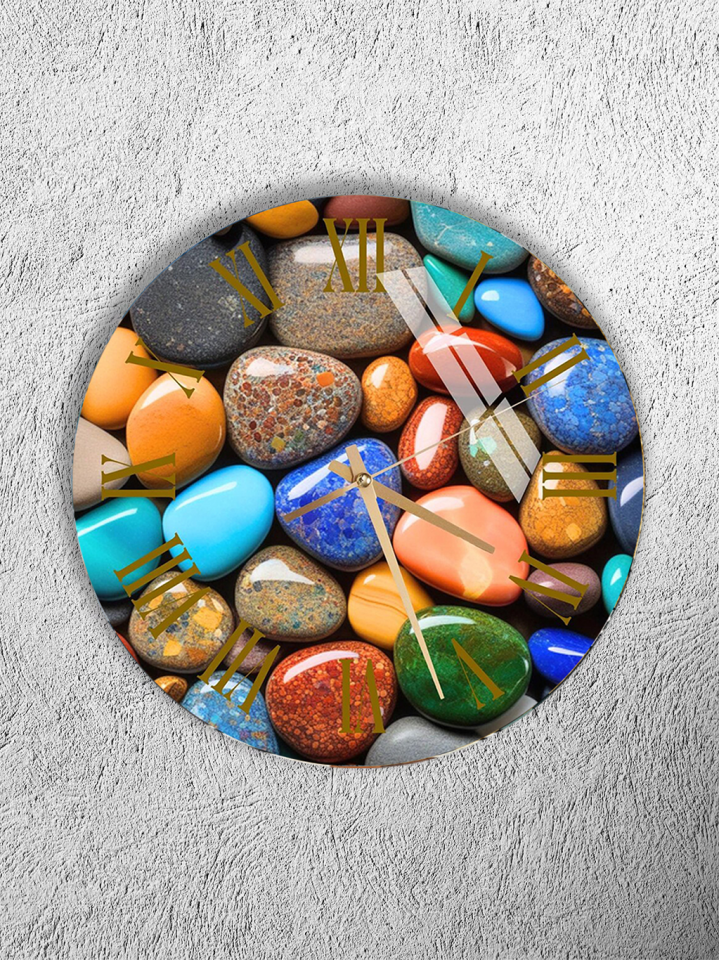 KIRILMAZ CAM DUVAR SAATİ, HEM TABLO HEM SAAT RENKLİ DOĞAL TAŞ MOZAYİK ZEN TASARIM EV OFİS HEDİYESİ