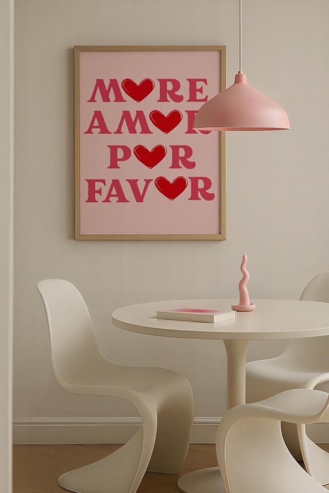 DOĞAL AHŞAP - More Amor Por Favor Yazı Trendy Maksimalist Sanatı Ahşap Çerçeveli Duvar Tablosu