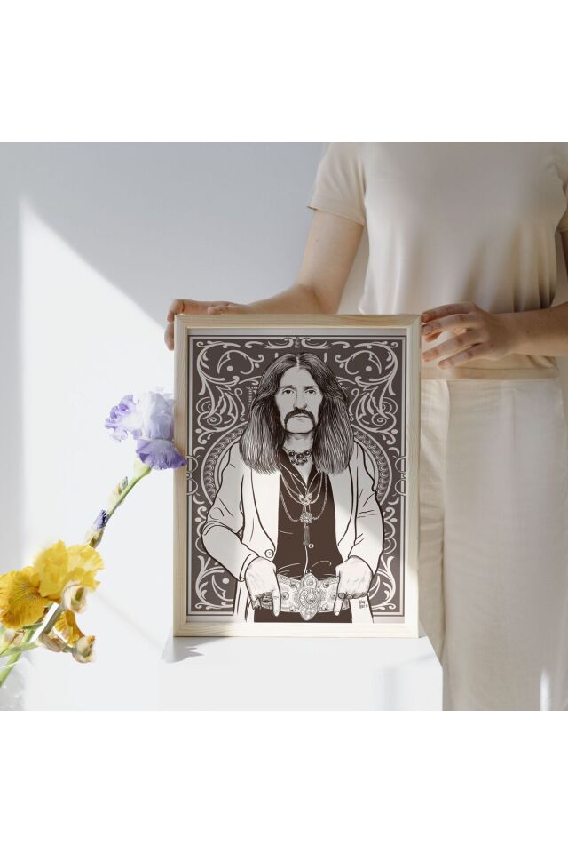 Çok Renkli - Barış Manço Karikatür Kara Kalem Rock Müzik Dekorasyon Yüksek Kalite Çerçevesiz Duvar Tablo Poster