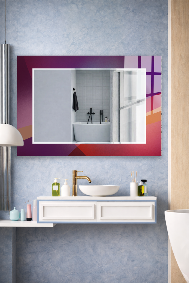 HEM TABLO HEM AYNA GEOMETRİK RENK GEÇİŞLİ MODERN CAM DUVAR AYNASI EV DEKORU