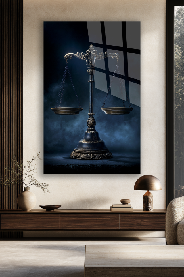 ANTİK ADALET TERAZİSİ FİGÜRLÜ DEKORATİF CAM TABLO EV OFİS HEDİYESİ