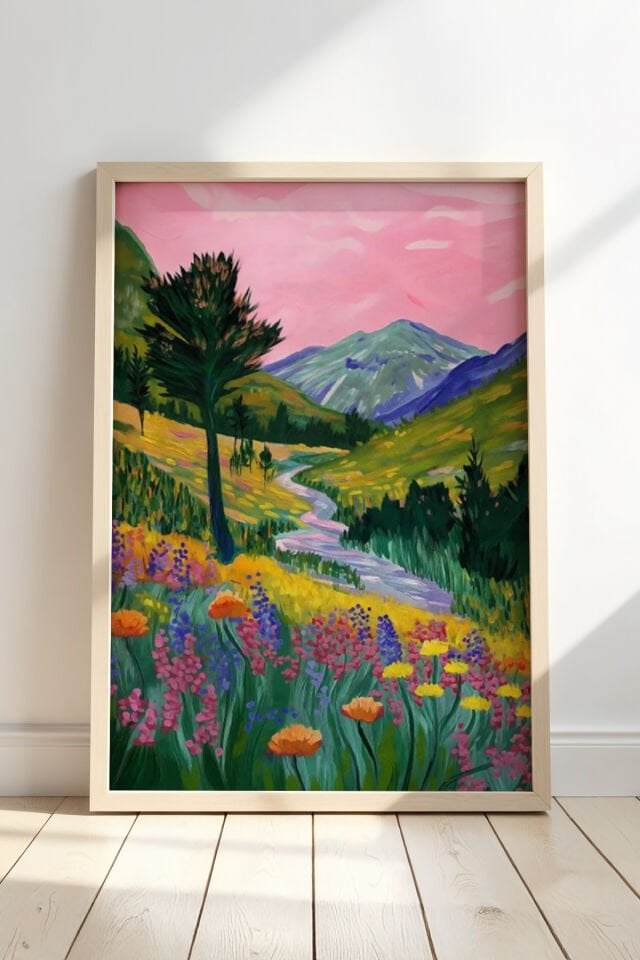 DOĞAL AHŞAP - Dağ Sanat Eseri– Doğal Ahşap Çerçeveli Duvar Tablosu