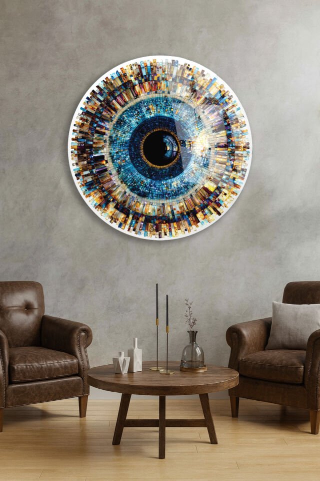 Sanatsal Mavi Göz Cam Tablo – Çarpıcı ve Modern Tasarım Turkuaz