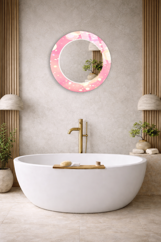 HEM TABLO HEM AYNA PEMBE SOFT IŞILTI MODERN TASARIM CAM DUVAR AYNASI EV DEKORU