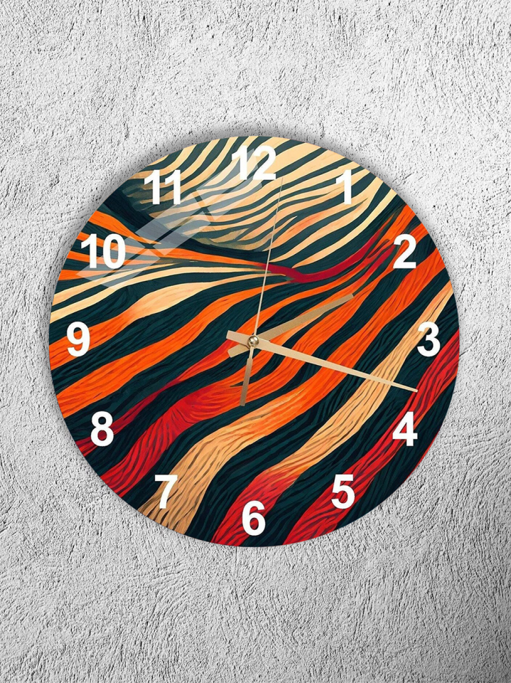 KIRILMAZ CAM DUVAR SAATİ, HEM TABLO HEM SAAT SOYUT DALGA DESEN MODERN RENKLİ TASARIM EV OFİS HEDİYESİ