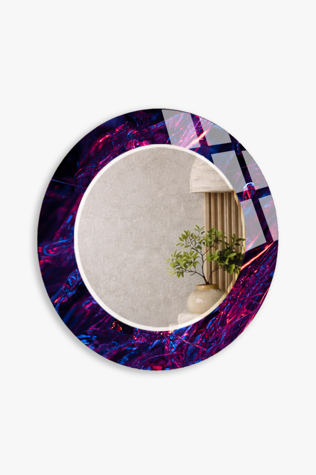 HEM TABLO HEM AYNA NEON KRİSTAL SOYUT SANAT TASARIM CAM DUVAR AYNASI EV DEKORU