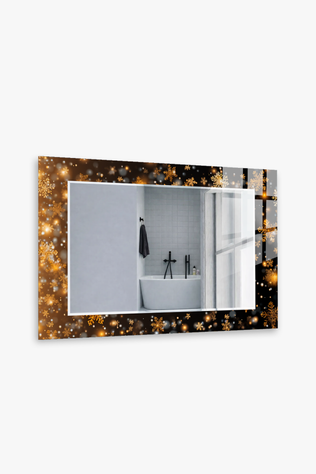 HEM TABLO HEM AYNA ALTIN KAR TANESİ IŞILTILI CAM DUVAR AYNASI EV DEKORU