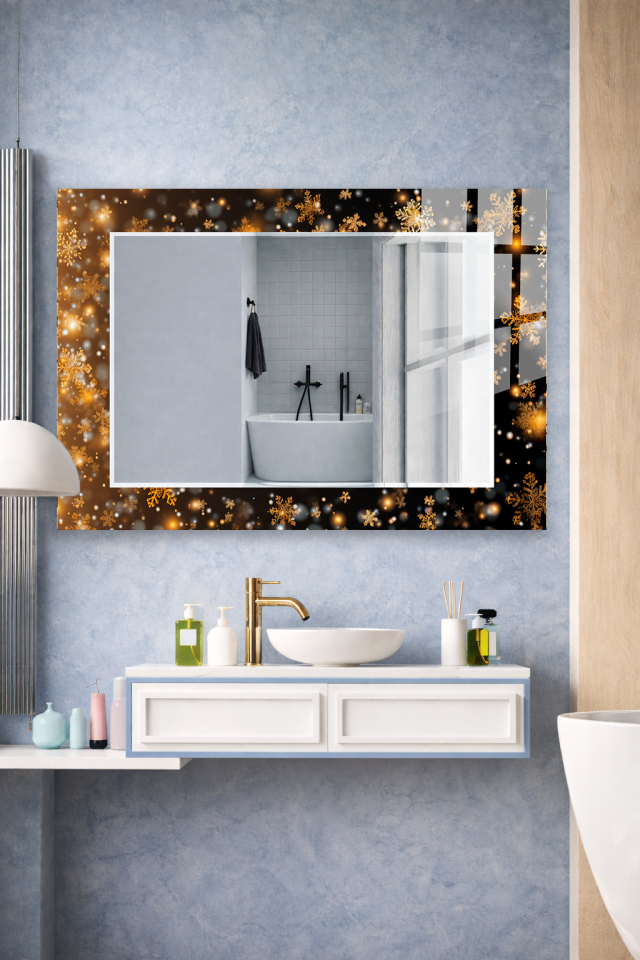 HEM TABLO HEM AYNA ALTIN KAR TANESİ IŞILTILI CAM DUVAR AYNASI EV DEKORU