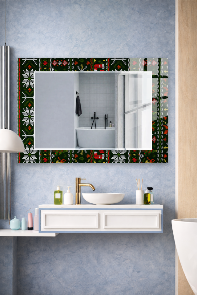 HEM TABLO HEM AYNA ETNİK KİLİM DESEN DEKORATİF CAM DUVAR AYNASI EV DEKORU