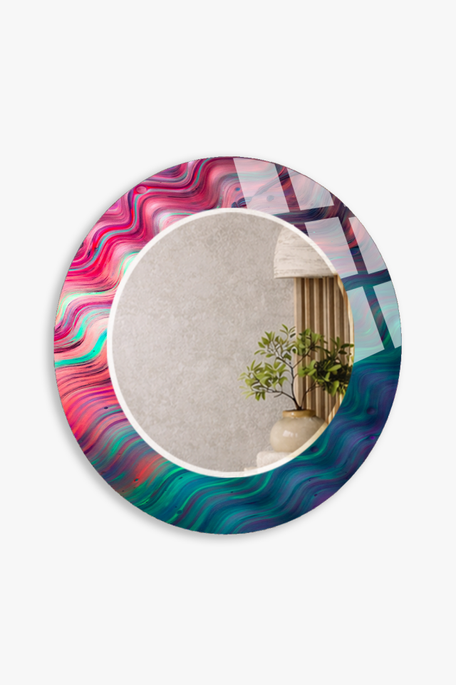 HEM TABLO HEM AYNA PEMBE TURKUAZ AKIŞKAN MERMER DESEN CAM DUVAR AYNASI EV DEKORU