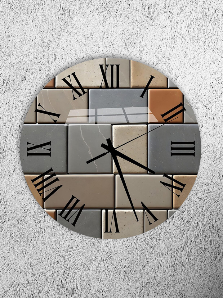 KIRILMAZ CAM DUVAR SAATİ, HEM TABLO HEM SAAT DOĞAL TAŞ SERAMİK KARE DESEN EV OFİS HEDİYESİ