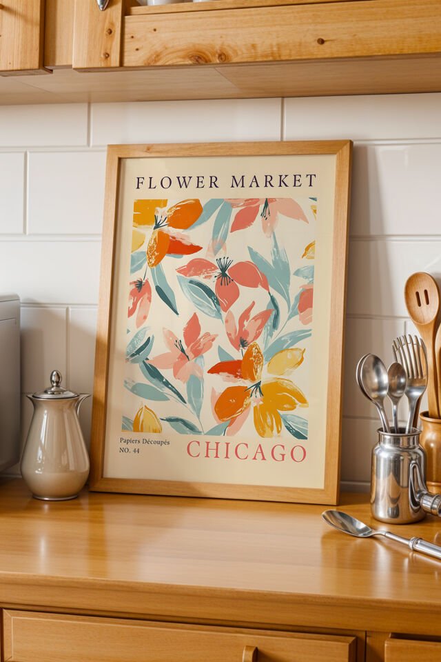 DOĞAL AHŞAP - Doğal Ahşap Çerçeveli CHİCAGO Tablosu – Flowers Market