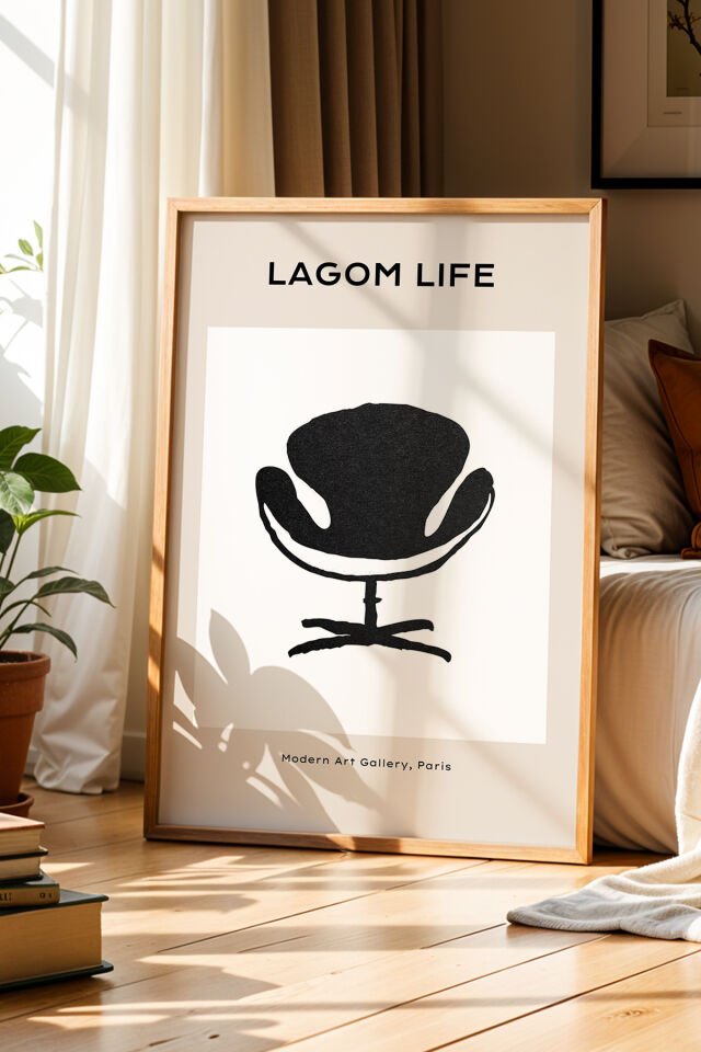 DOĞAL AHŞAP - Lagom Konfor – Minimalist Doğal Ahşap Çerçeveli Duvar Tablosu