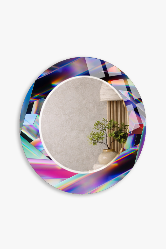 HEM TABLO HEM AYNA HOLOGRAFİK PRİZMATİK IŞIK DESEN CAM DUVAR AYNASI EV DEKORU