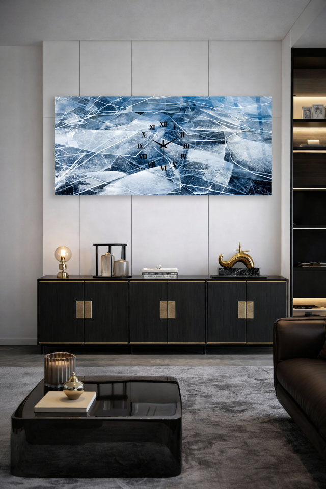 KIRILMAZ CAM DUVAR SAATİ , HEM TABLO HEM SAAT BUZ KIRIĞI CAM EFEKTLİ EV OFİS HEDİYESİ