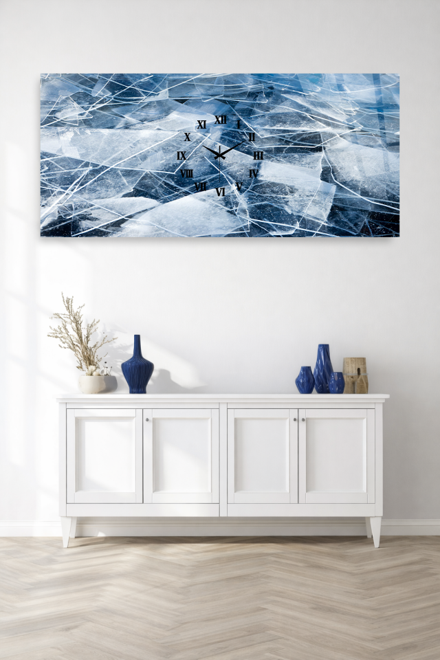 KIRILMAZ CAM DUVAR SAATİ , HEM TABLO HEM SAAT BUZ KIRIĞI CAM EFEKTLİ EV OFİS HEDİYESİ