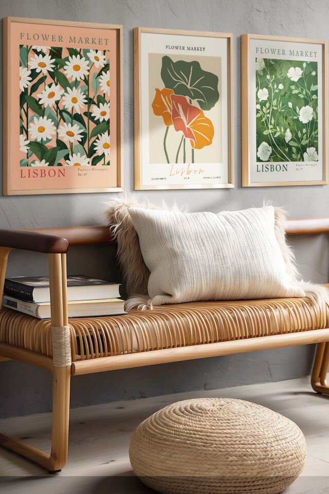 DOĞAL AHŞAP - Flower Market Lisbon – Doğal ve Minimalist Çiçek Temalı Dekoratif Tablo