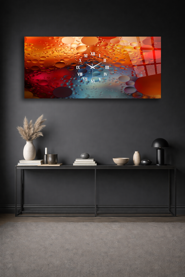 KIRILMAZ CAM DUVAR SAATİ , HEM TABLO HEM SAAT RENKLİ DAMLA BUBBLE SOYUT MODERN EV OFİS HEDİYESİ