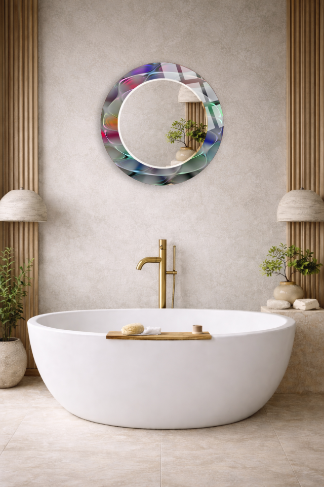 HEM TABLO HEM AYNA RENKLİ SOYUT CAM DOKU DESEN CAM DUVAR AYNASI EV DEKORU