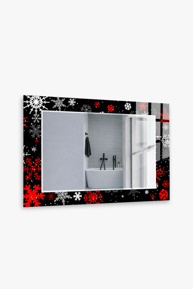 HEM TABLO HEM AYNA KAR TANESİ KIŞ TEMALI DEKORATİF CAM DUVAR AYNASI EV DEKORU