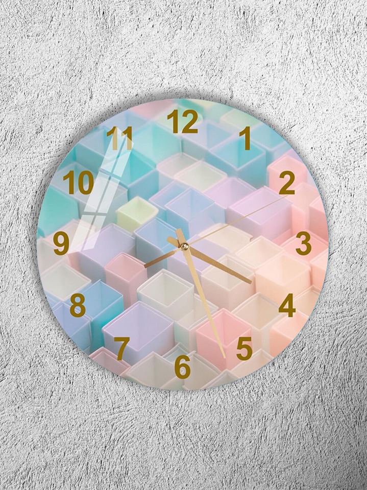 KIRILMAZ CAM DUVAR SAATİ, HEM TABLO HEM SAAT PASTEL RENK 3D KÜP DESEN EV OFİS HEDİYESİ
