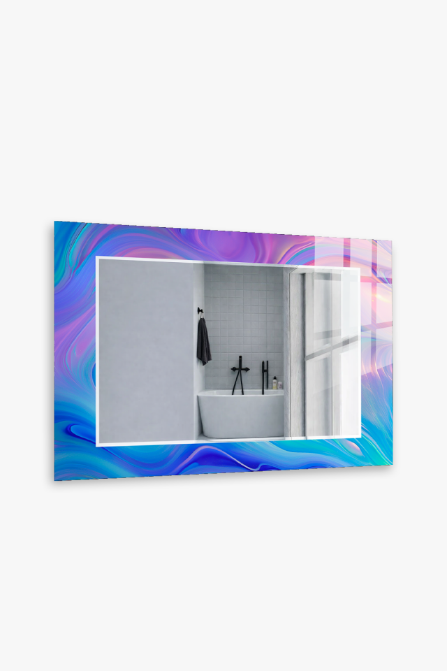 HEM TABLO HEM AYNA RENKLİ DALGA SOYUT SANAT CAM DUVAR AYNASI EV DEKORU