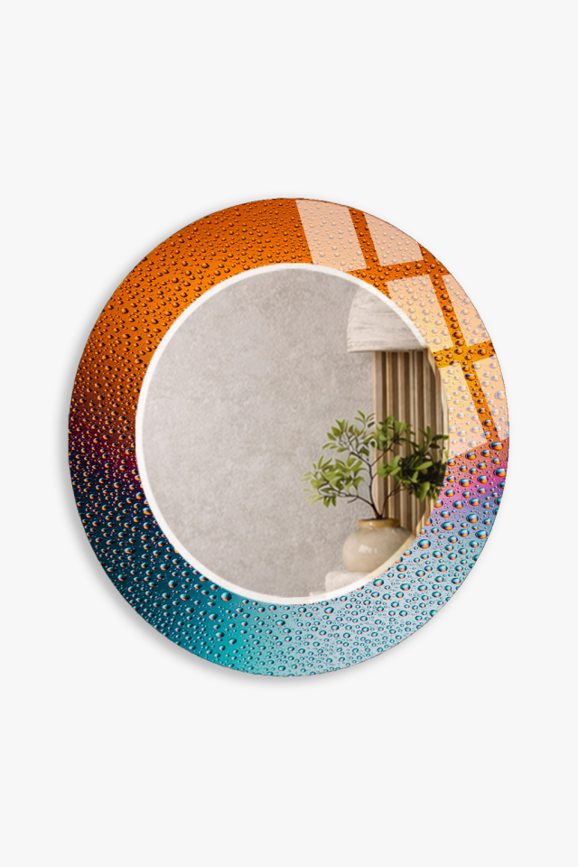 HEM TABLO HEM AYNA TURUNCU MAVİ SU DAMLASI EFEKT CAM DUVAR AYNASI EV DEKORU