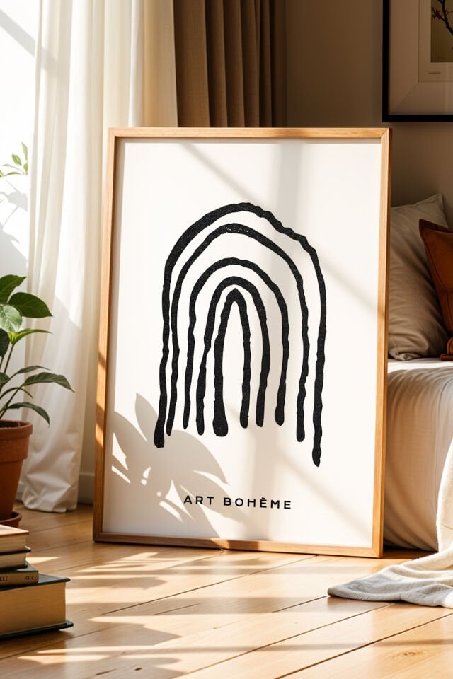 DOĞAL AHŞAP - Bohem Soyut Yaylar Doğal Ahşap Çerçeveli Duvar Tablosu