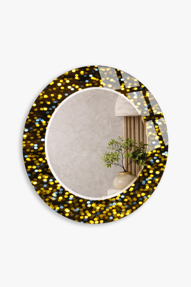 HEM TABLO HEM AYNA ALTIN BOKEH IŞIK EFEKT CAM DUVAR AYNASI EV DEKORU