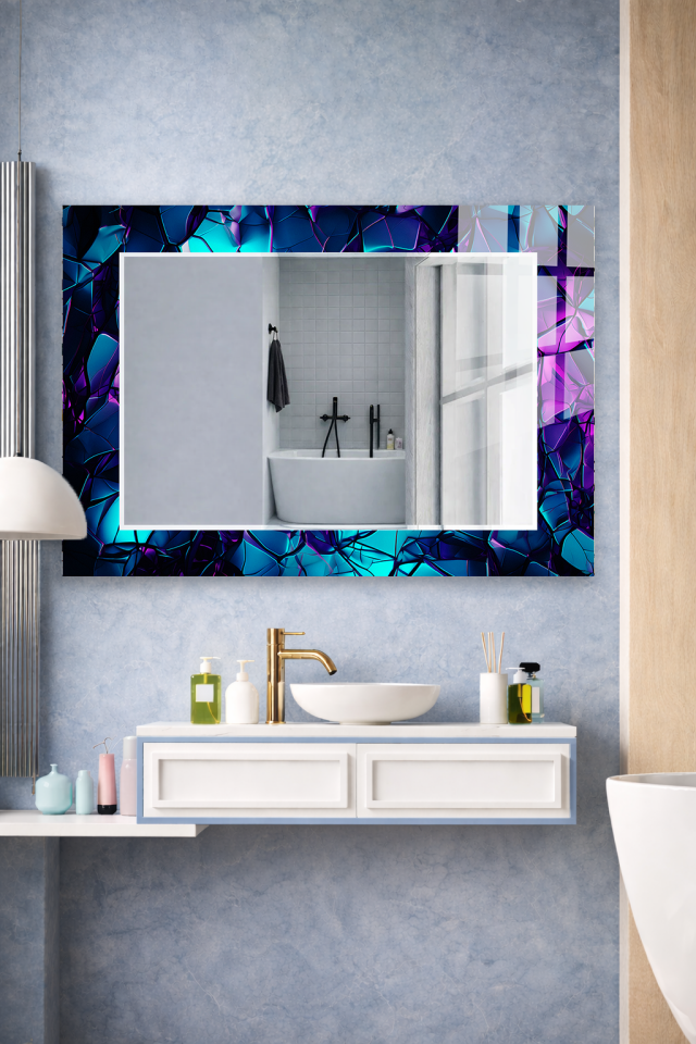 HEM TABLO HEM AYNA KRİSTAL PARÇACIK SOYUT DESEN CAM DUVAR AYNASI EV DEKORU