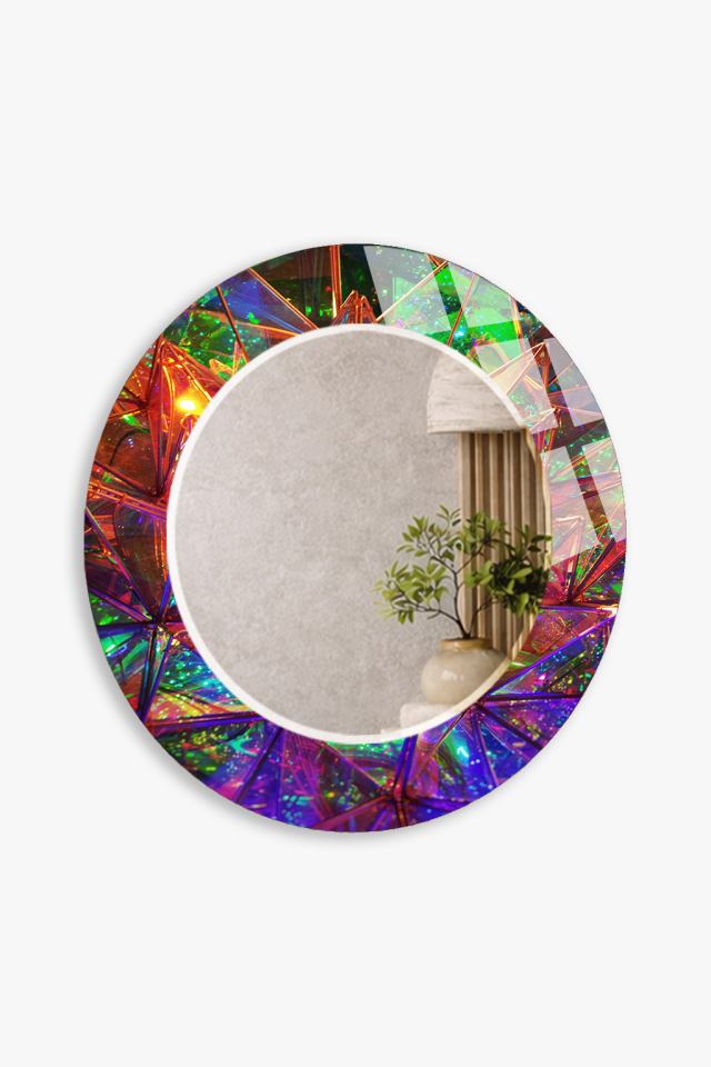 HEM TABLO HEM AYNA HOLOGRAFİK PRİZMATİK RENK GEÇİŞLİ CAM DUVAR AYNASI EV DEKORU