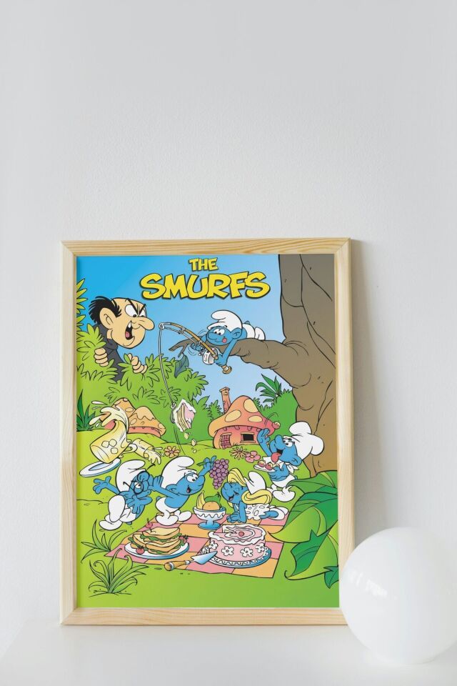 Çok Renkli - The Smurfs Şirinler Ve Gargamel Çerçevesiz Dekorasyon Yüksek Kaliteli Duvar Tablosu Poster