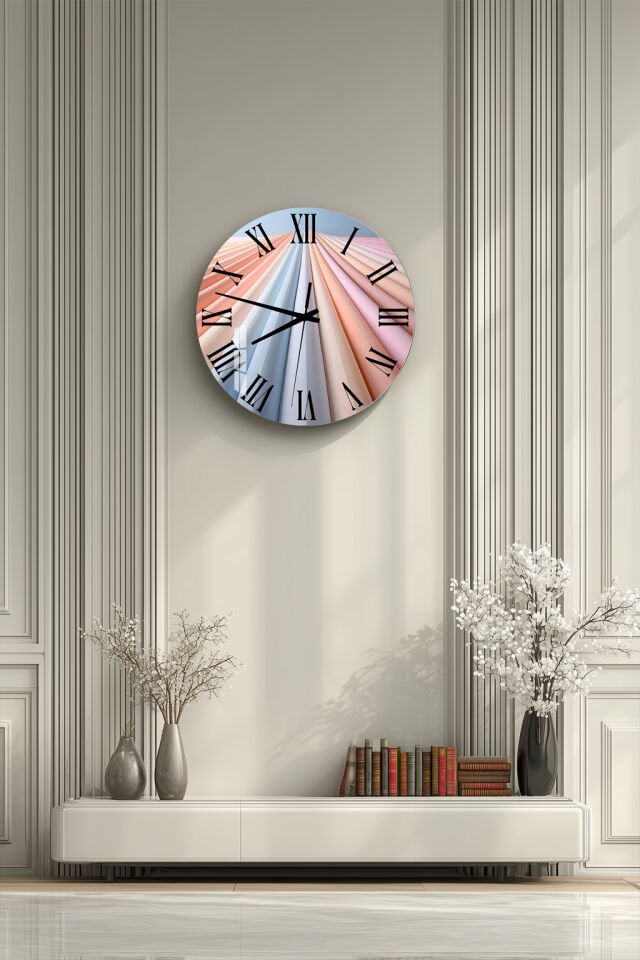 KIRILMAZ CAM DUVAR SAATİ, HEM TABLO HEM SAAT PASTEL IŞIN SALYANGUŞ DESEN EV OFİS HEDİYESİ