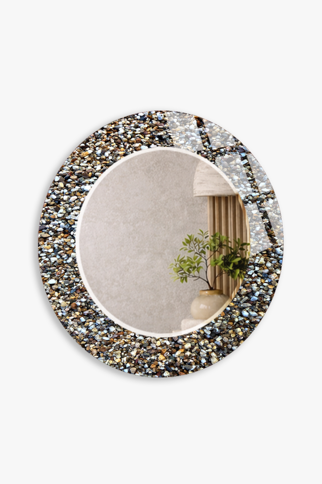 HEM TABLO HEM AYNA DOĞAL TAŞ ÇAKIL MOZAIK DESEN CAM DUVAR AYNASI EV DEKORU