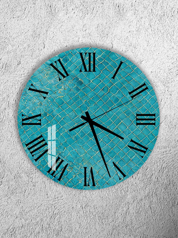 KIRILMAZ CAM DUVAR SAATİ, HEM TABLO HEM SAAT TURKUAZ SERAMİK FAYANS DESEN EV OFİS HEDİYESİ