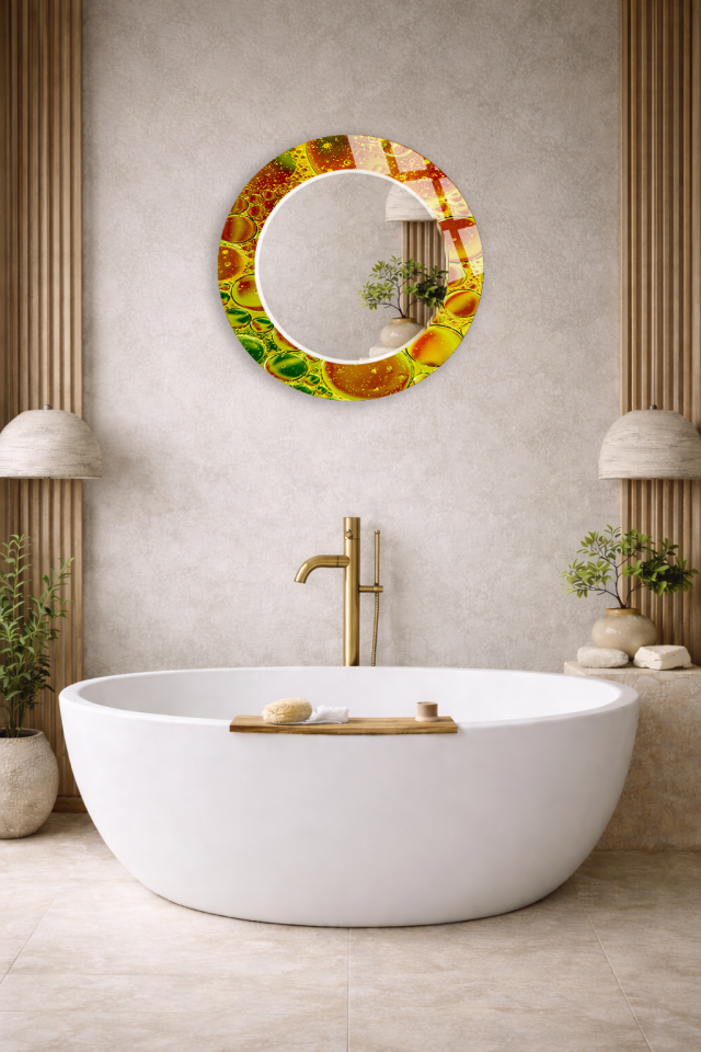 HEM TABLO HEM AYNA SARI TURUNCU SIVI SANAT BALON DESEN CAM DUVAR AYNASI EV DEKORU