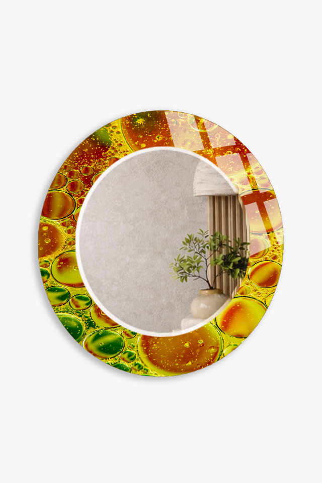 HEM TABLO HEM AYNA SARI TURUNCU SIVI SANAT BALON DESEN CAM DUVAR AYNASI EV DEKORU