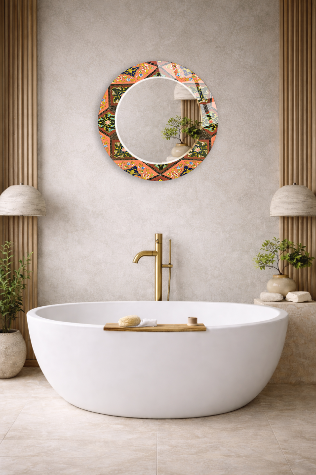 HEM TABLO HEM AYNA OSMANLI FLORAL PATCHWORK DESEN CAM DUVAR AYNASI EV DEKORU