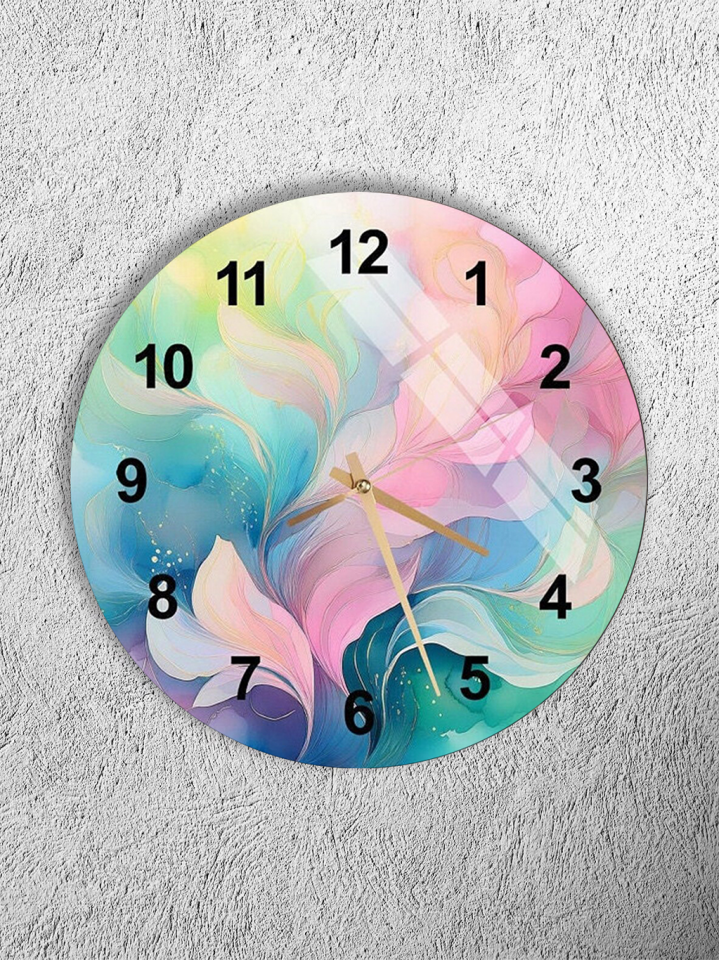 KIRILMAZ CAM DUVAR SAATİ, HEM TABLO HEM SAAT PASTEL TON SOYUT DALGA SAYILI EV OFİS HEDİYESİ