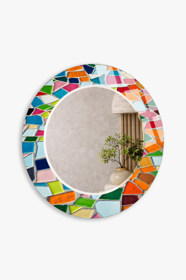 HEM TABLO HEM AYNA RENKLİ MOZAIK CAM PARÇA DESEN CAM DUVAR AYNASI EV DEKORU