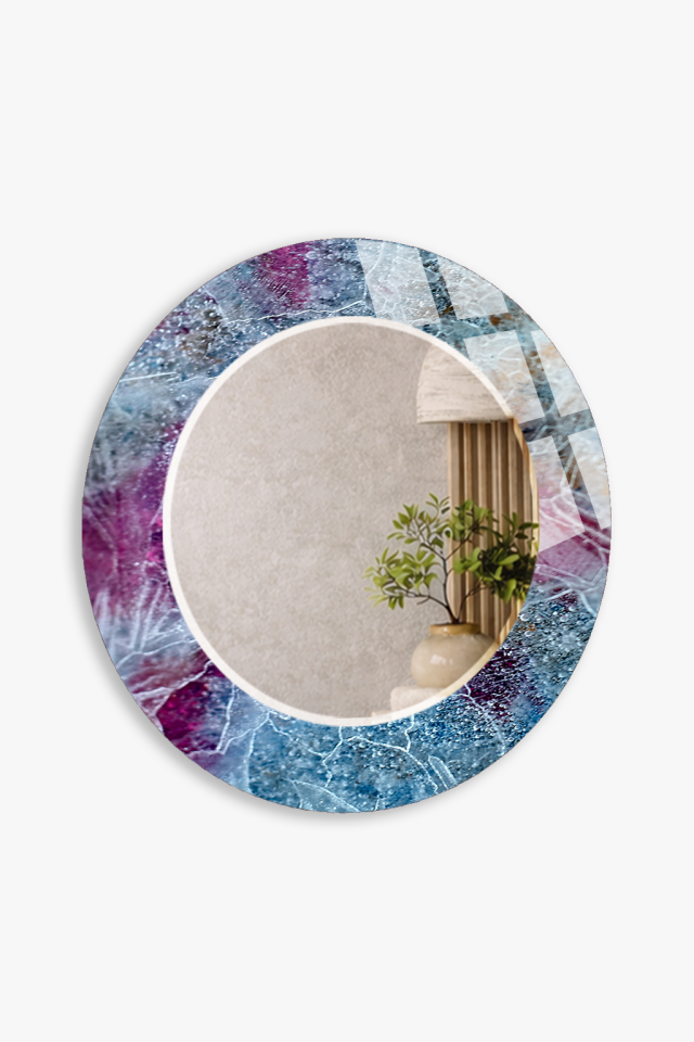 HEM TABLO HEM AYNA SOĞUK TON BUZ KRİSTAL DESEN CAM DUVAR AYNASI EV DEKORU