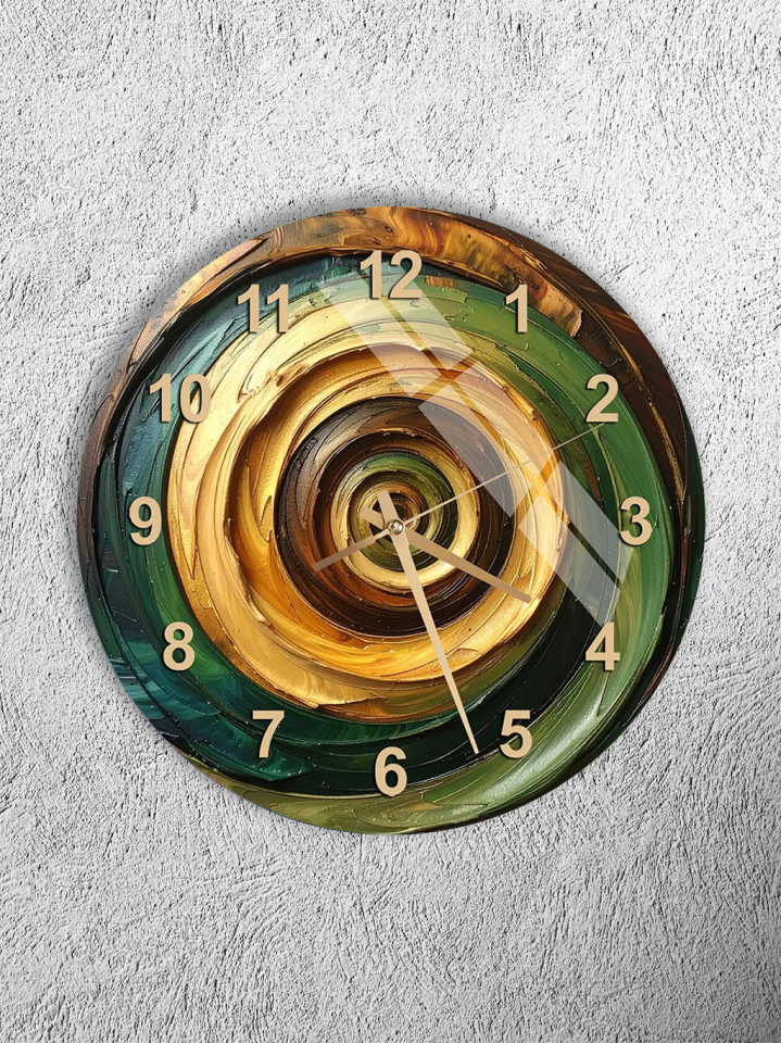 KIRILMAZ CAM DUVAR SAATİ, HEM TABLO HEM SAAT YEŞİL ALTIN SPİRAL ROMA RAKAMLI LÜKS EV OFİS HEDİYESİ