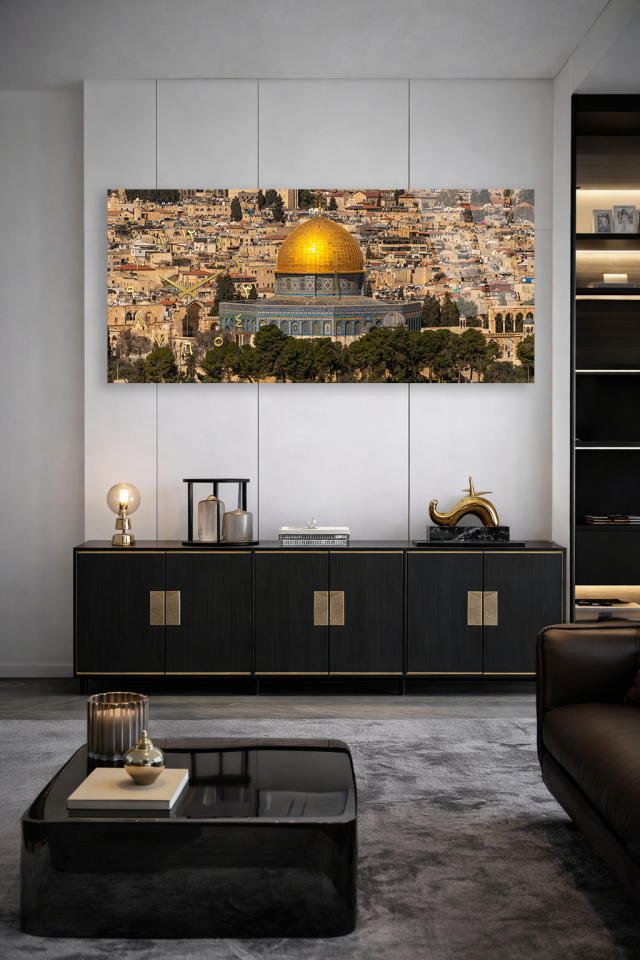 KIRILMAZ CAM DUVAR SAATİ , HEM TABLO HEM SAAT KUDÜS MESCİDİ AKSA MANZARA TASARIM EV OFİS HEDİYESİ