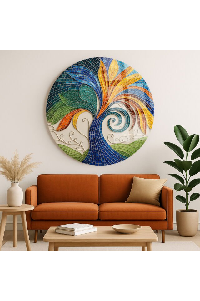 RENKLİ HAYAT AĞACI YUVARLAK KIRILMAZ LÜKS CAM TABLO EV HEDİYESİ ULTRA CANLI RENKLER Çok Renkli