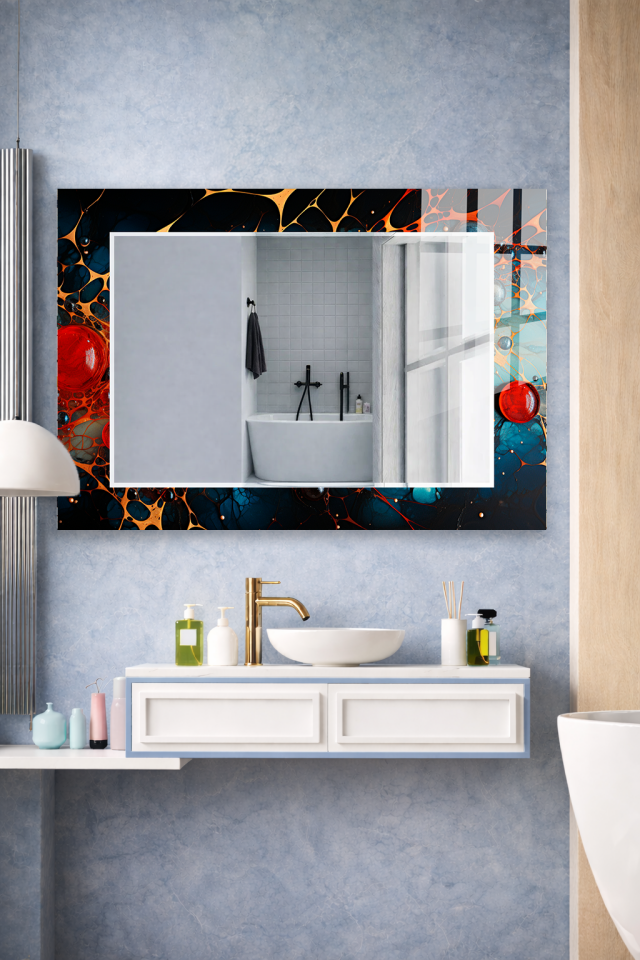 HEM TABLO HEM AYNA KOZMİK SIVI HÜCRE SOYUT DESEN CAM DUVAR AYNASI EV DEKORU